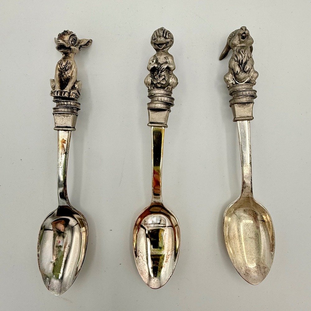 Vintage Disney Bambi, Flower & Thumper Pewter 1980s Collector Spoons